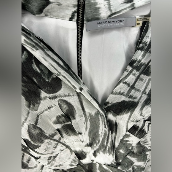 Women’s Andrew Marc New York Black White Floral Polyester Midi Dress Size 10 - Picture 3 of 6